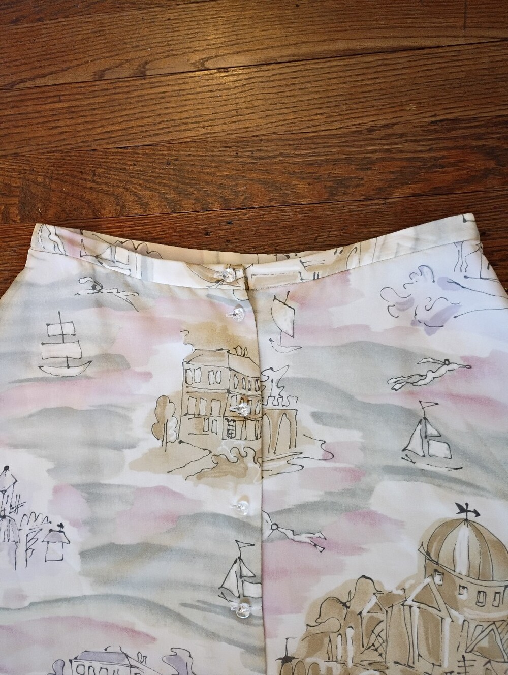 Dana Buchman Vintage Silk Button Front Midi Skirt Mediterranean Coastal 90s